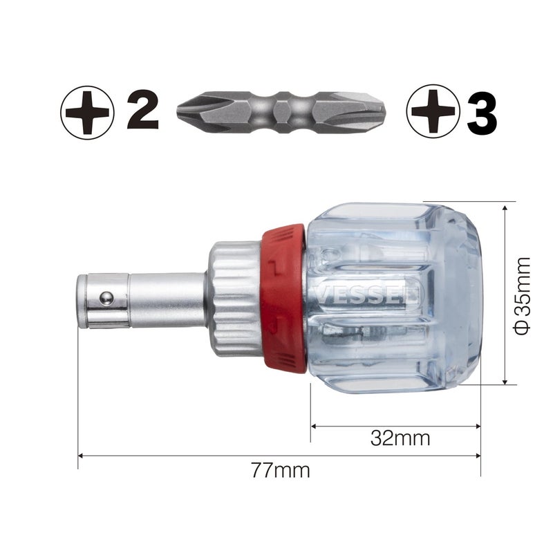 Vessel TD-6700W-23 Stubby Ratchet Driver - Image 2