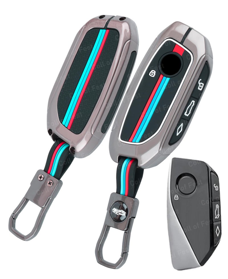 Coll of Fest Metal Silicon Water-Proof Car Key Cover Compatible with BMW Side Button 2023 New 7 Series 740i 760i X1 X7 XM IX I7, X5 4 Button Smart Key Special Feature Visible in Low-Light Condition - Image 1