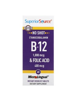 Superior Source Superior Source, Cyanocobalamin B-12  & Folic Acid, 60 MicroLingual Instant Dissolve Tablets  - Image 1