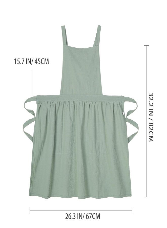 Pinknoke Cotton Linen Pinafore Apron Dress for Women with Pockets Cute Art Chef Aprons for Kitchen Baking Gardening Painting (Sage Green) - Image 5