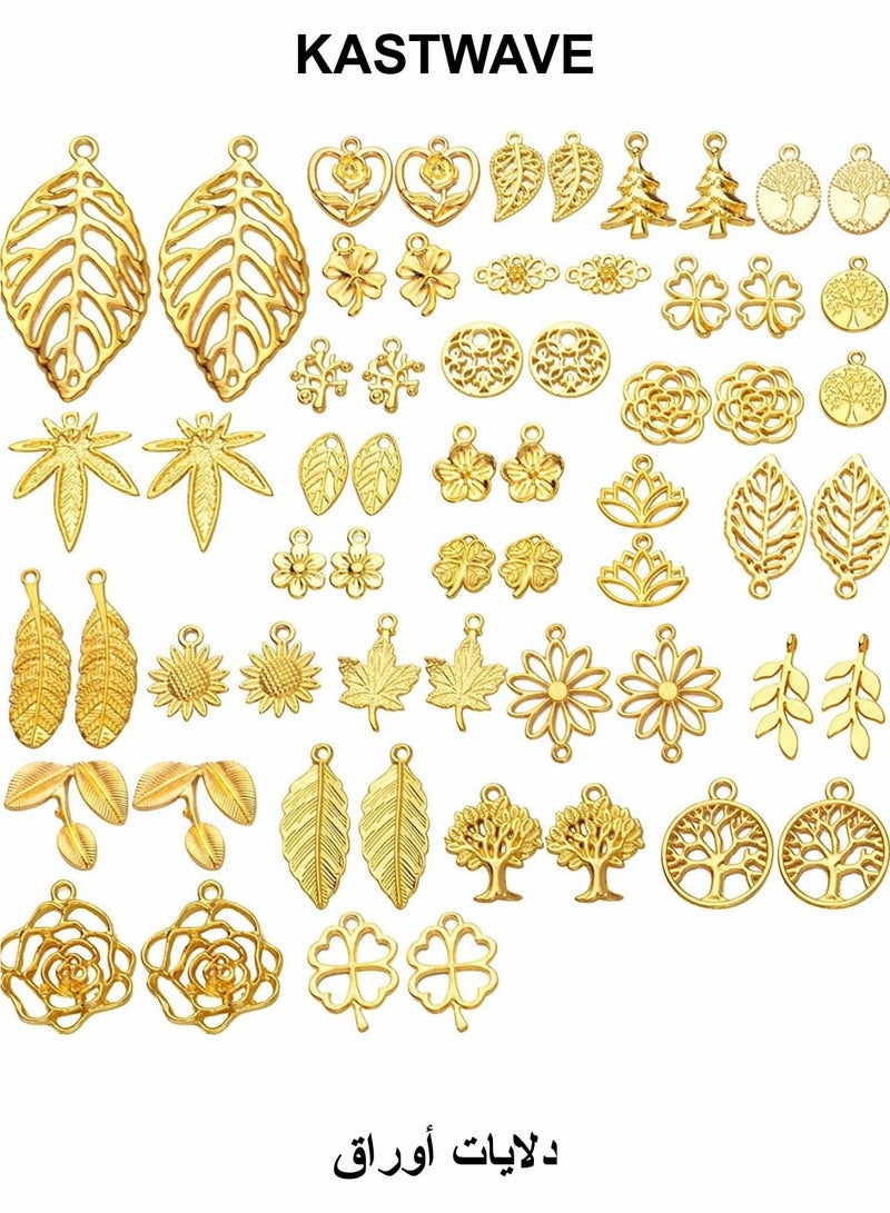 KASTWAVE Hollow Leaf Charms, 60 Pcs Gold Plated Leaves Charms Alloy Tree Leaves Charm Oranaments Pendants Decoration for Jewelry Making DIY Earring Necklace Hairpin Hair Clip Clothing Crafts (30 Style) - Image 1