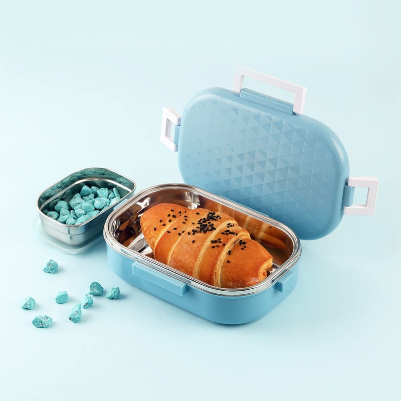 Cello Altro Neo Lunch Box, Neo Blue, 700ml 2 Units Insulated Lunch Boxes Stainless Steel Lunch Box for Kids Leak-Proof Snacks Tiffin Box for School - Image 1