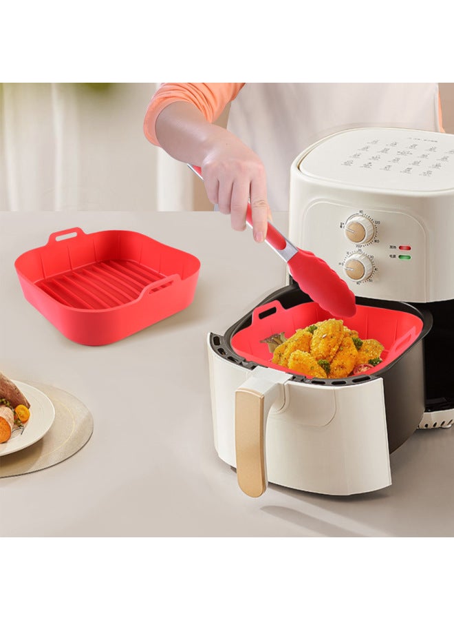 Air Fryer Baking Pan Set Round Oil-Proof Silicone Baking Pan Silicone Cake Mold Air Fryer Accessories-Specifications:Set 10 Gray (square Air Fryer Plate * 1+32G Hand Clip * 1+120g Edging Gloves With Bone Edge * 1+39g Small Brush * 1)  - Image 4