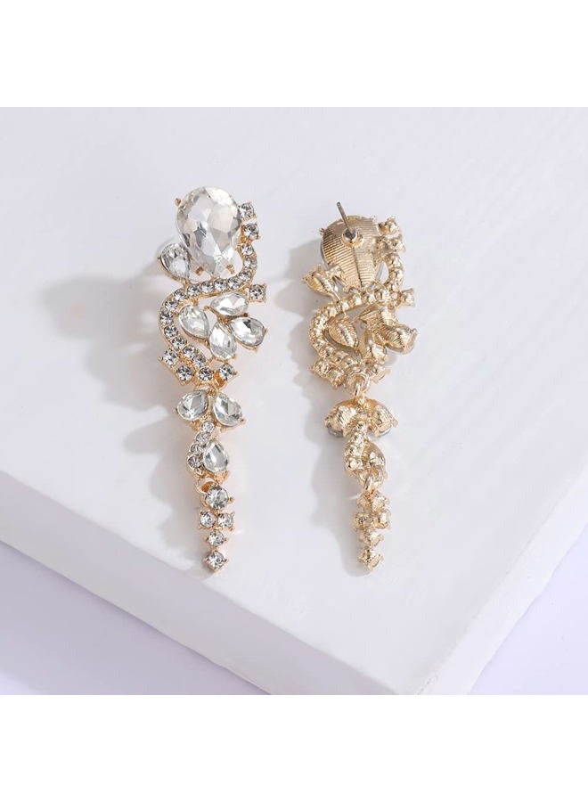 WanBigVa Bridal Wedding Earrings for Brides Bridesmaides Rhinestone Statement Drop Dangle Earrings Dangling Sparkly Crystal and Gold Long Chandelier Teardrop Earrings for Women Prom Party - Image 3
