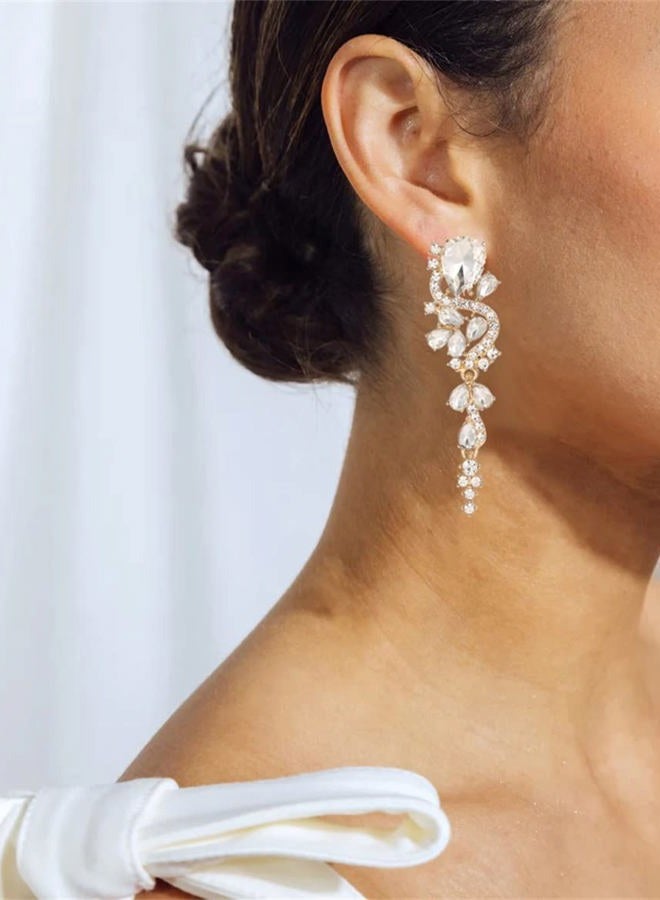 WanBigVa Bridal Wedding Earrings for Brides Bridesmaides Rhinestone Statement Drop Dangle Earrings Dangling Sparkly Crystal and Gold Long Chandelier Teardrop Earrings for Women Prom Party - Image 5