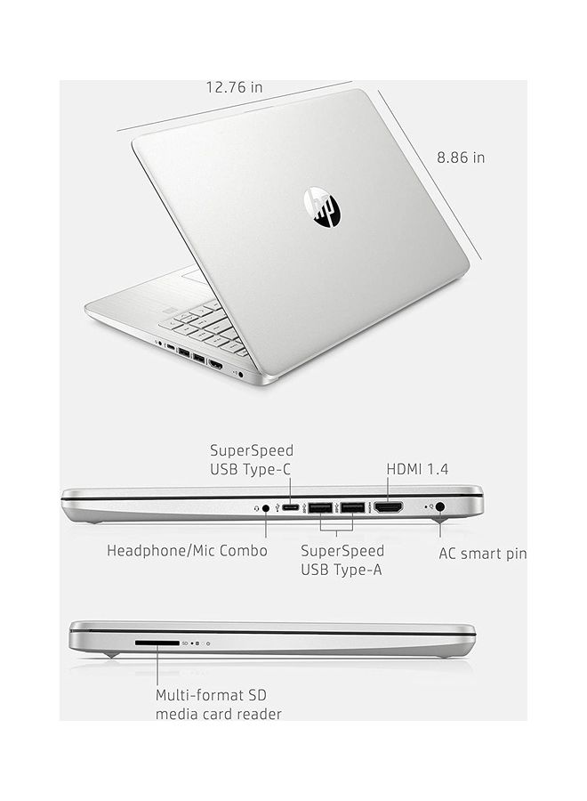 HP كمبيوتر محمول 14-dq2032wm بشاشة 14 بوصة ومعالج Core i3-1115G4 وذاكرة وصول عشوائي 4 جيجابايت ومحرك أقراص SSD سعة 128 جيجابايت وبطاقة رسومات Intel UHD 620 ونظام تشغيل Windows 10 Home باللون الفضي الإنجليزي - Image 4