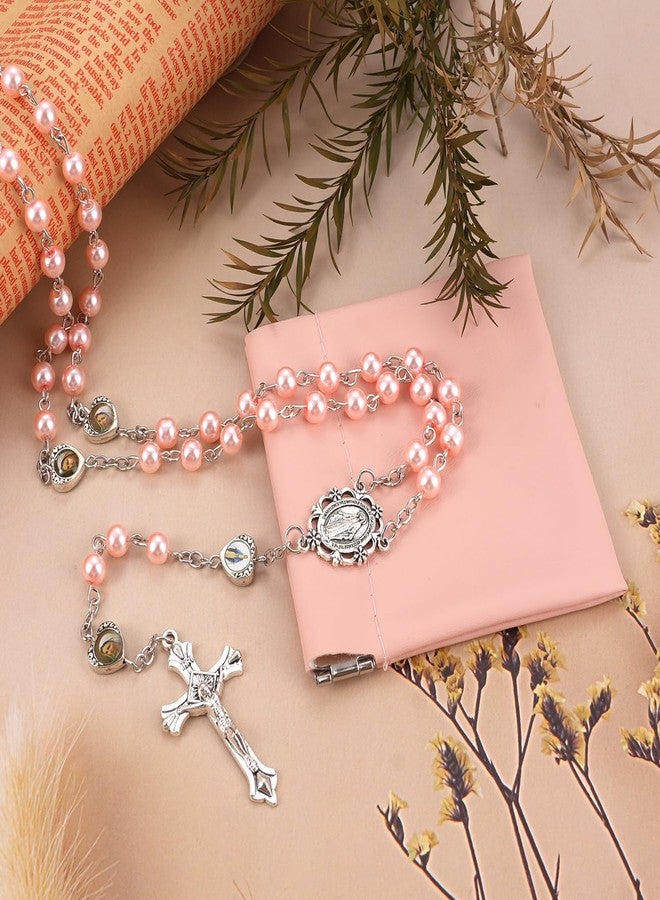 OEMOO Rosary Beads Catholic, Rosary Necklace with Leather Pouch with Magnetic Top Bag for Men and Women Christian Gifts (Pink) - Image 3