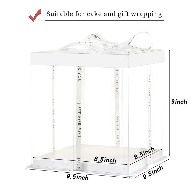 JCD 6 Pcs 2-Layer Tall Cake Packaging Boxes,8x8x9in Clear Cake Box with Ribbon,PET Cake Carrier Transport Container for Tiered Cake (White Lid, 8 * 8 * 9inch/6Pcs) - Image 4