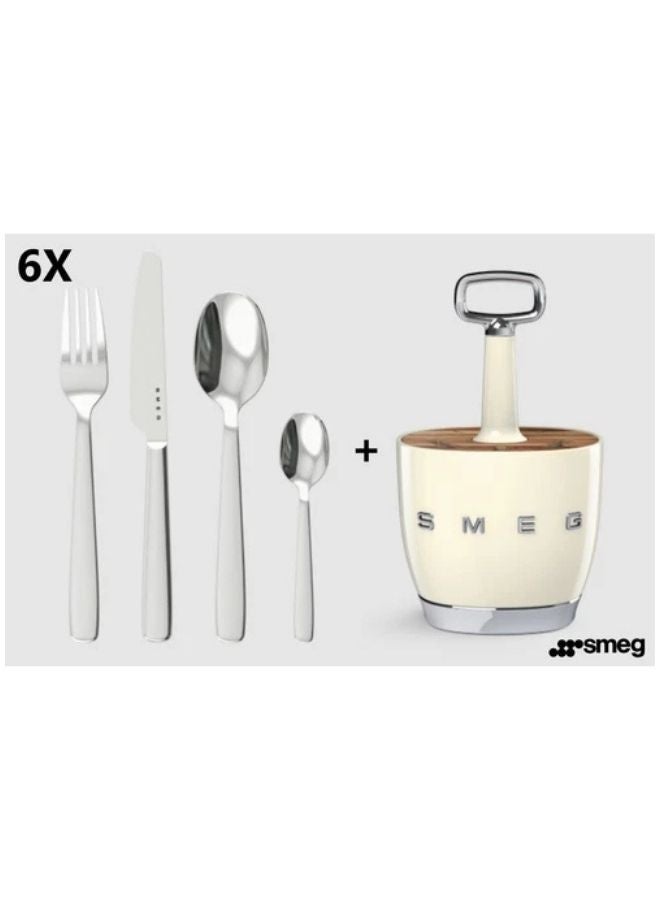 SMEG - Retro Stainless Steel Cutlery set for Kitchen - Knife,Fork,Spoon Cream. - Image 3