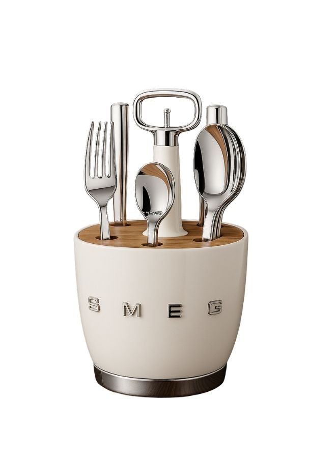 SMEG - Retro Stainless Steel Cutlery set for Kitchen - Knife,Fork,Spoon Cream. - Image 1