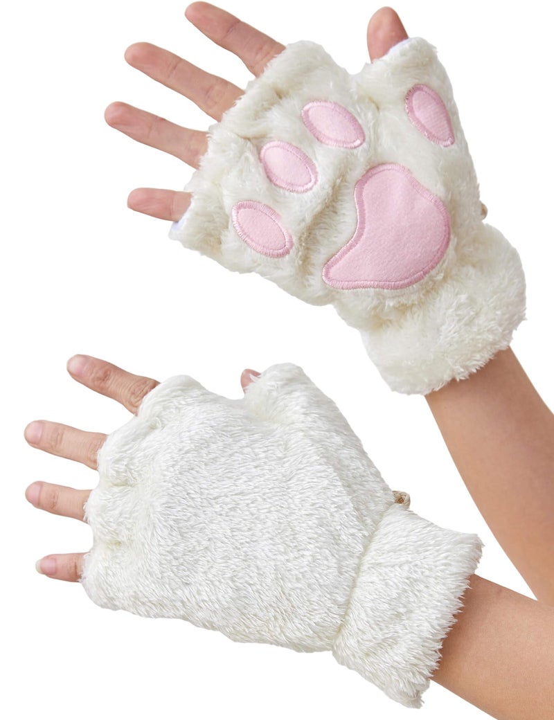 OTPEH Cat Paws Gloves Fingerless Bear Furry Paw Cute Hand Gear Cosplay Costume Accessories - Image 1