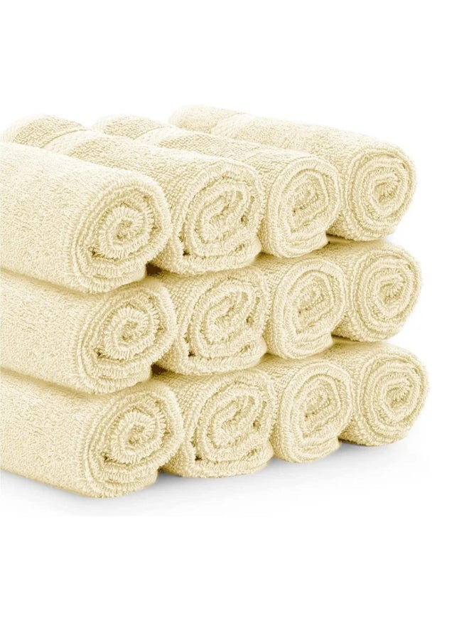 1CHASE Pack of 12 - Luxury Cotton Face Towel, Beige 33x33cm - Image 2