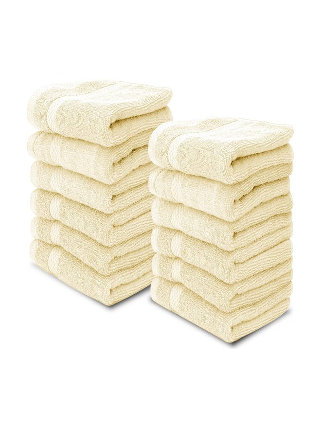 1CHASE Pack of 12 - Luxury Cotton Face Towel, Beige 33x33cm - Image 1