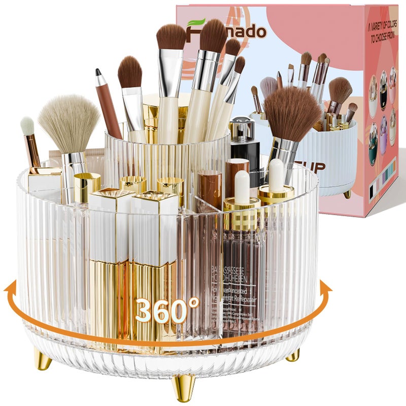 fanado 360Â° Rotate Makeup Brush Holder Organizer, Makeup Organizers Countertop, Makeup organization and Skincare Storage for Vanity, Desktop, Bathroom (Clear) - Image 1