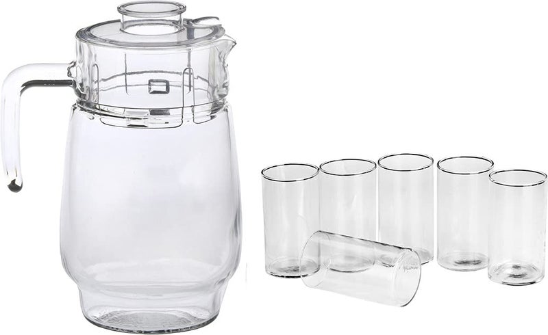 Afast Designer Jug Set of 1 with Stylish Glasses for Serving Water Juice Cold Drinks and Other Drinking Bavrage Glass 250 Ml Jug 1800 Ml Color Transparent Clear - Image 1