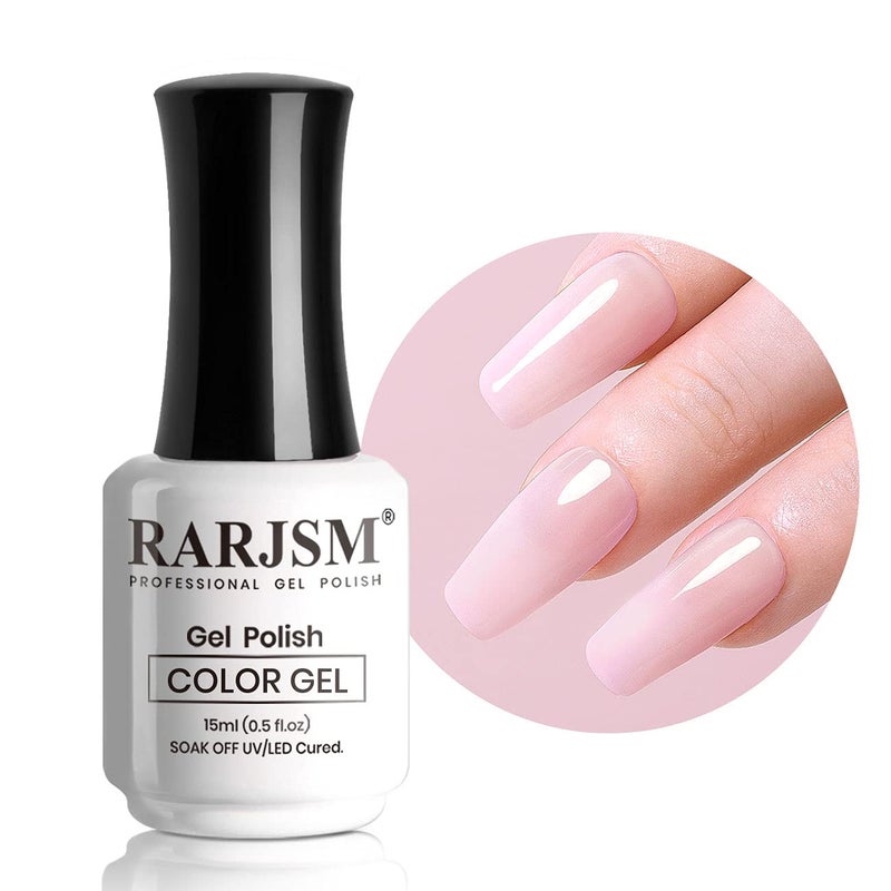 RARJSM Milky Pink Gel Nail Polish LED UV Gel Soak Off Transparent Nude Pink Nail GelPolish Varnish Nail Art Color 15ML Single Bottle for DIY Home French Manicure - Image 1