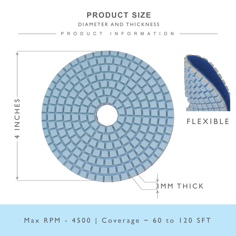STADEA Diamond Polishing Pads for Angle Grinder, 4 inch Wet/Dry 8 Piece Set Granite Stone Concrete Marble - Image 4