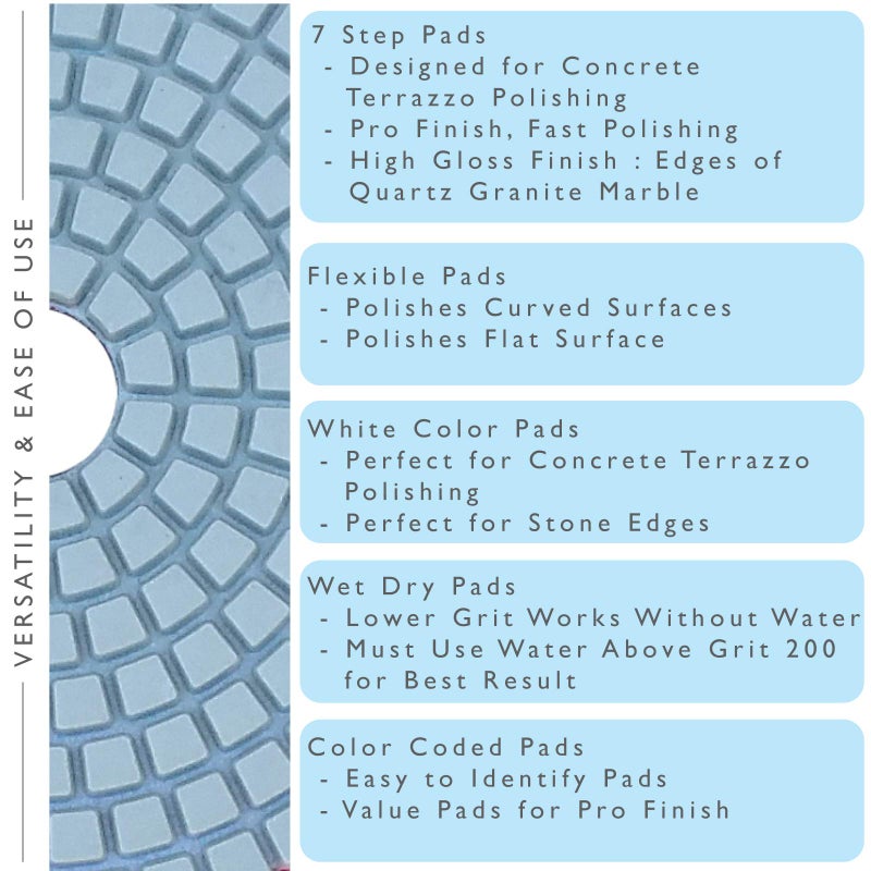 STADEA Diamond Polishing Pads for Angle Grinder, 4 inch Wet/Dry 8 Piece Set Granite Stone Concrete Marble - Image 3