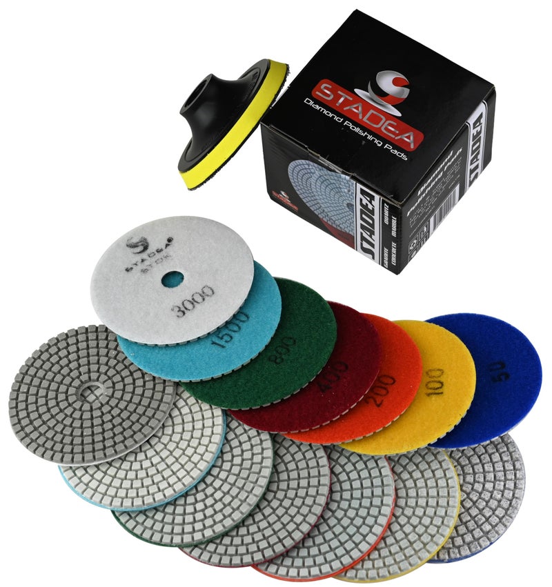STADEA Diamond Polishing Pads for Angle Grinder, 4 inch Wet/Dry 8 Piece Set Granite Stone Concrete Marble - Image 1