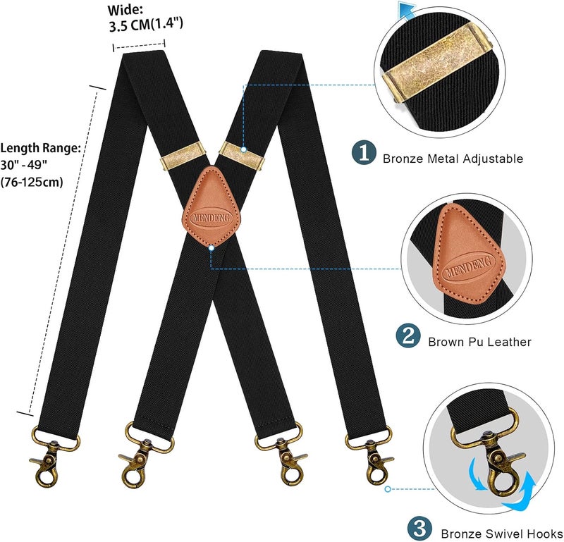 MENDENG Store Suspenders for Men Heavy Duty Swivel Hooks Retro X-Back Adjustable Brace - Image 2