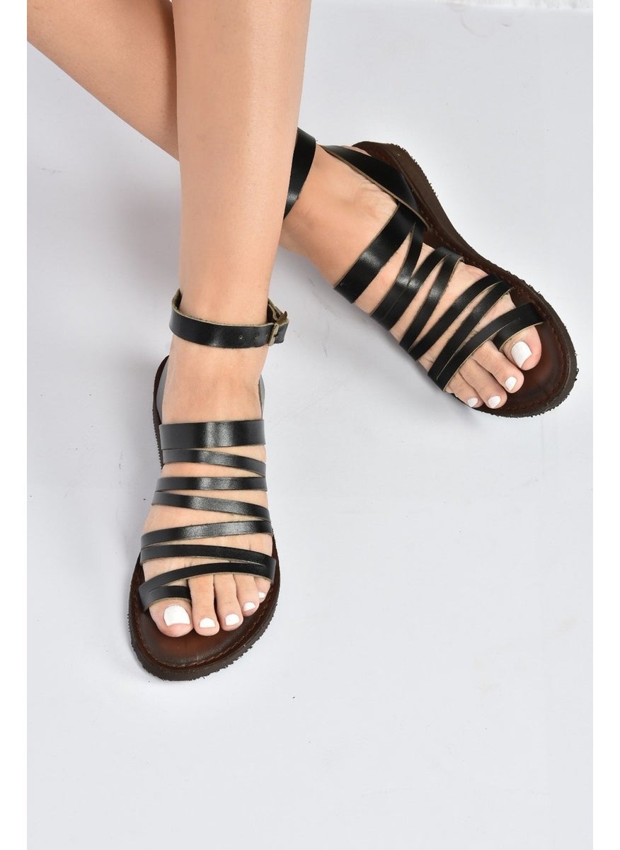 Fox Shoes - Black Genuine Leather Women's Sandals K374680403 - Image 1