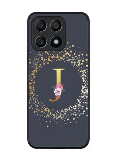 Rugged Black edge case for Honor X8A 4G Slim fit Soft Case Flexible Rubber Edges Anti Drop TPU Gel Thin Cover - Custom Monogram Initial Letter Floral Pattern Alphabet - J (Grey)