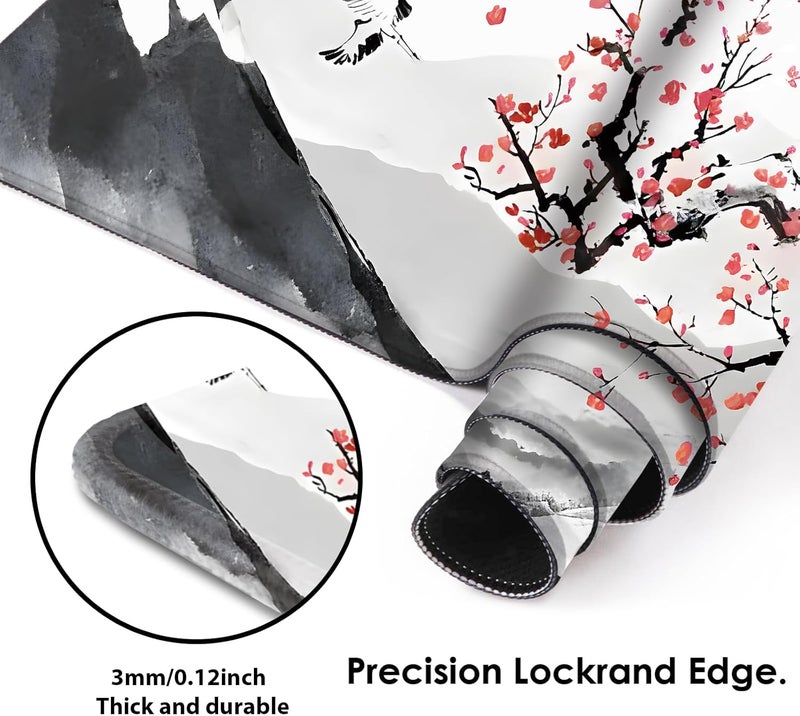 Galdas Gaming Mouse Mat Forest Background Pattern XXL XL Large Mouse Mat Long Extended Mouse Pad Desk Mat Non-Slip Rubber Mice Pads Stitched Edges Thin Pad (Ink and Wash) - Image 4