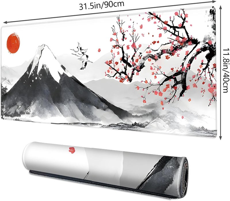 Galdas Gaming Mouse Mat Forest Background Pattern XXL XL Large Mouse Mat Long Extended Mouse Pad Desk Mat Non-Slip Rubber Mice Pads Stitched Edges Thin Pad (Ink and Wash) - Image 2