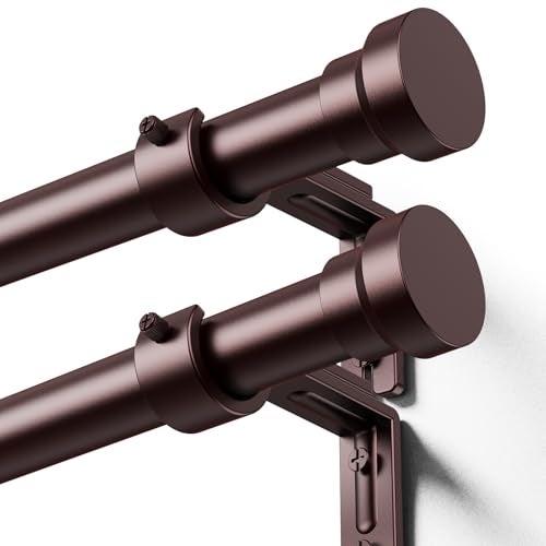 YaFex Curtain Rods 2 Pack 32-84 Inch, Heavy Duty 1 Inch Curtain Rod, Bronze Long Adjustable Window Treatment Rods, Modern Design, Easy Installation - Image 1
