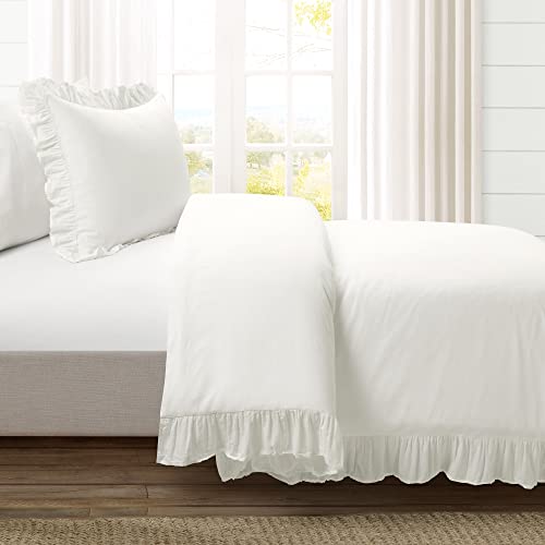 Lush Decor Reyna Ruffle Cotton Duvet Cover Set 2 Piece Set Twin XL White Cute Teen Bedding Set White Duvet Ruffled Bedding Coquette Dorm Decor - Image 3