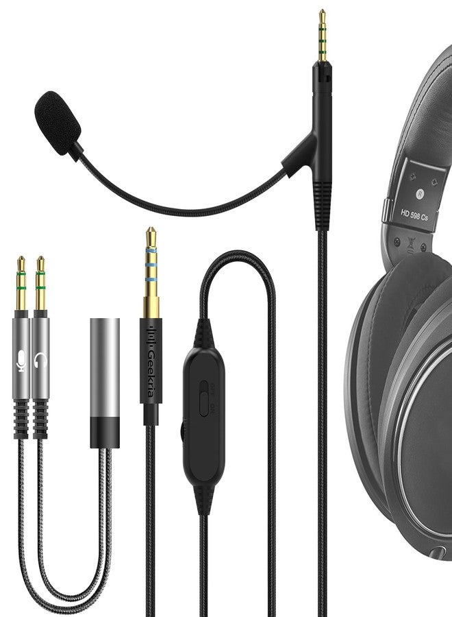 جيكريا كابل ميكروفون Geekria Boom متوافق مع Sennheiser HD 620S/599/598/505، سلك بديل مضفر من النايلون بمقبس 2.5 مم مع ميكروفون Boom وتحكم في مستوى الصوت/كتم الصوت للألعاب والاجتماعات (5.6 قدم) - Image 1