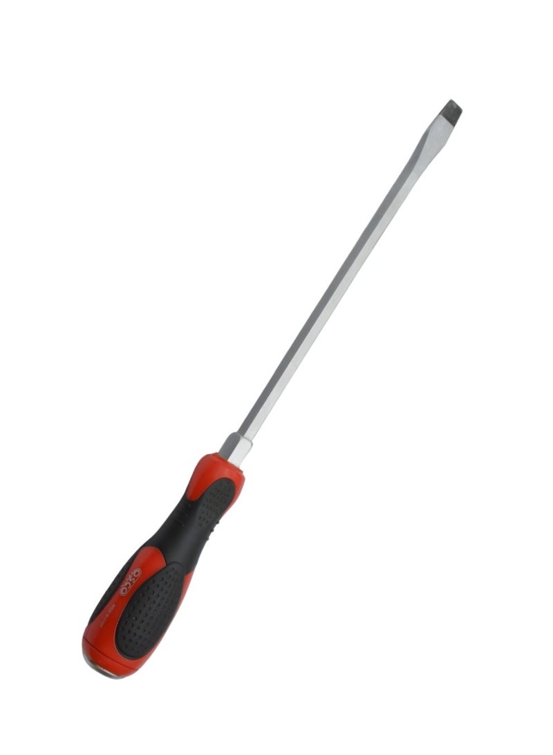 Osco 12-Inch Slotted Striking Screwdriver – Professional CR-V Flat Head Screwdriver with Hardened Steel Shaft, Metal Strike Cap & Impact-Resistant Black/Red Handle for Heavy-Duty Repair and Maintenance