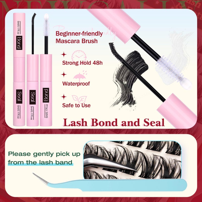 Newcally Wispy Lash Clusters Kit Natural Eyelash Clusters Kit C-curly Individual Lashes Kit Cluster Eyelash Extensions Kit 10-16 MM DIY Lash Extension Kit with Bottom Lashes by Newcally - Image 5