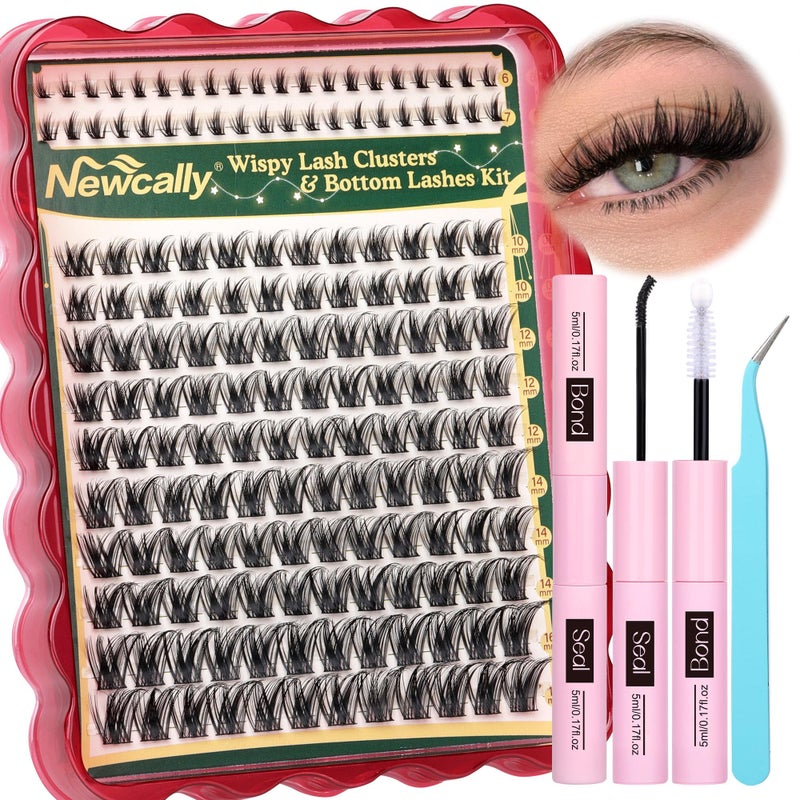 Newcally Wispy Lash Clusters Kit Natural Eyelash Clusters Kit C-curly Individual Lashes Kit Cluster Eyelash Extensions Kit 10-16 MM DIY Lash Extension Kit with Bottom Lashes by Newcally - Image 1