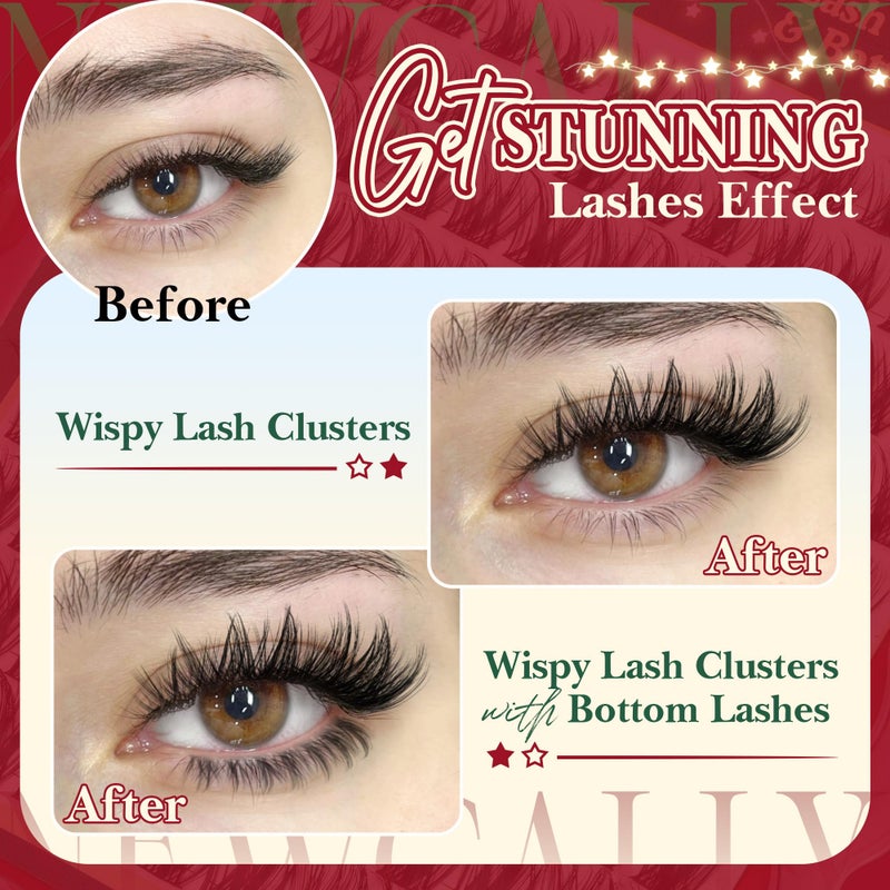 Newcally Wispy Lash Clusters Kit Natural Eyelash Clusters Kit C-curly Individual Lashes Kit Cluster Eyelash Extensions Kit 10-16 MM DIY Lash Extension Kit with Bottom Lashes by Newcally - Image 4