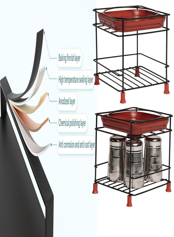 GLOCY Stainless Steel Round Base Matka Stand for Water Pot|Matka Kitchen Rack with Free Tray|Matka Stand For Kitchen with 4 Heavy Plastic Legs|Flower Pot Container(Black),Free Standing,Tiered Shelf - Image 2
