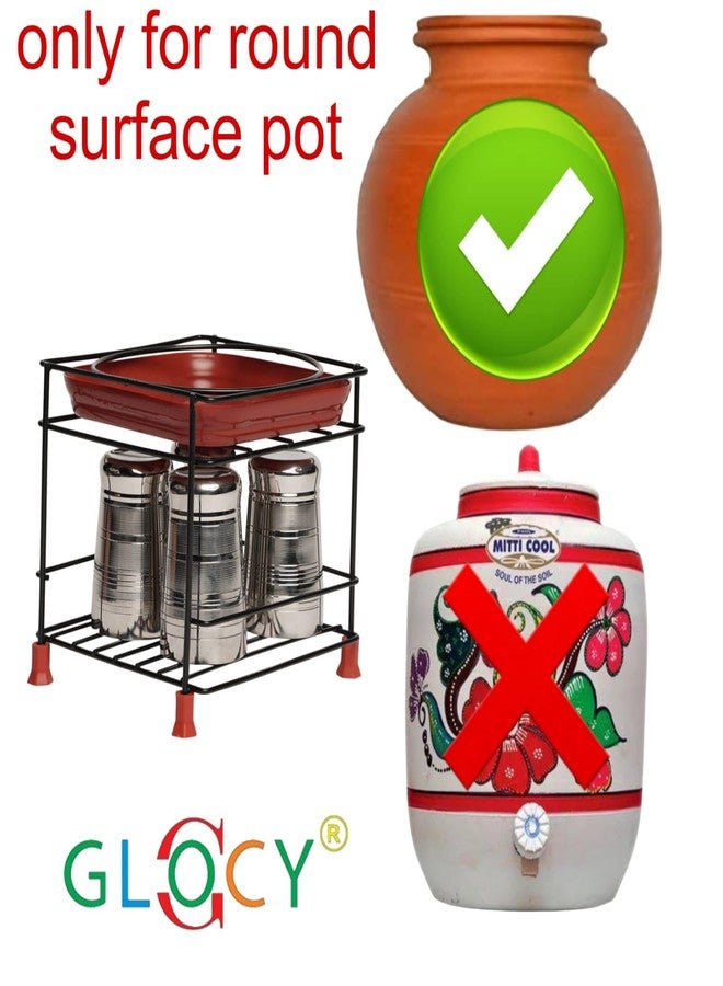 GLOCY Stainless Steel Round Base Matka Stand for Water Pot|Matka Kitchen Rack with Free Tray|Matka Stand For Kitchen with 4 Heavy Plastic Legs|Flower Pot Container(Black),Free Standing,Tiered Shelf - Image 3
