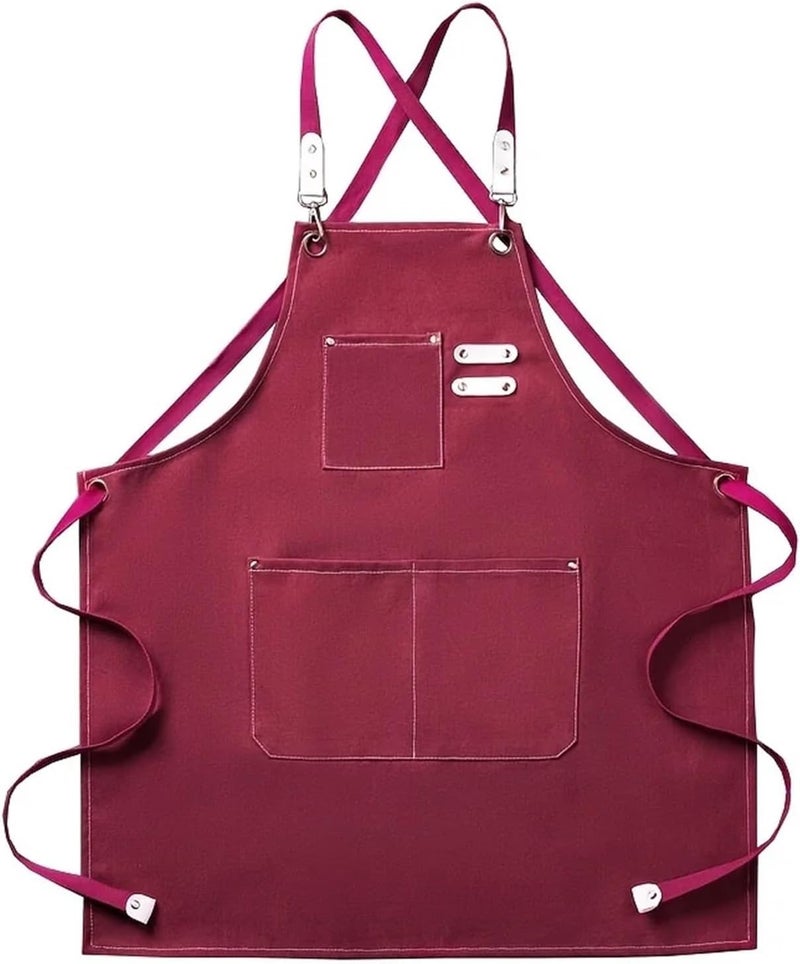 Welding Apron Thickened Waterproof Wear-resistant Canvas Apron With Pockets Crossback Adjustable - Image 2