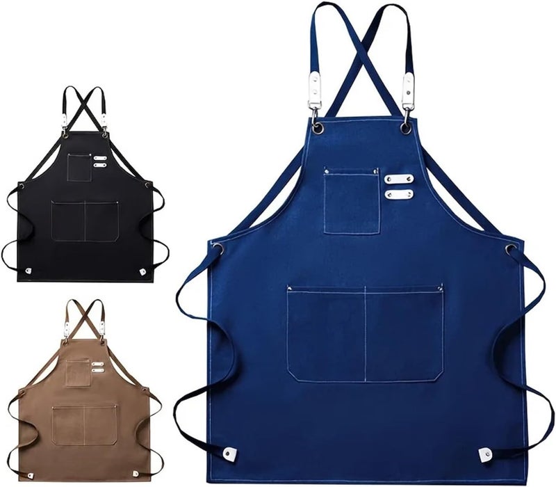 Welding Apron Thickened Waterproof Wear-resistant Canvas Apron With Pockets Crossback Adjustable - Image 1
