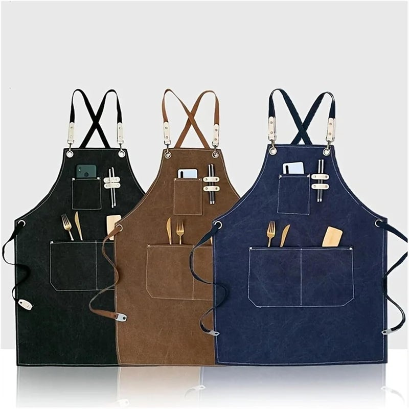 Welding Apron Thickened Waterproof Wear-resistant Canvas Apron With Pockets Crossback Adjustable - Image 3