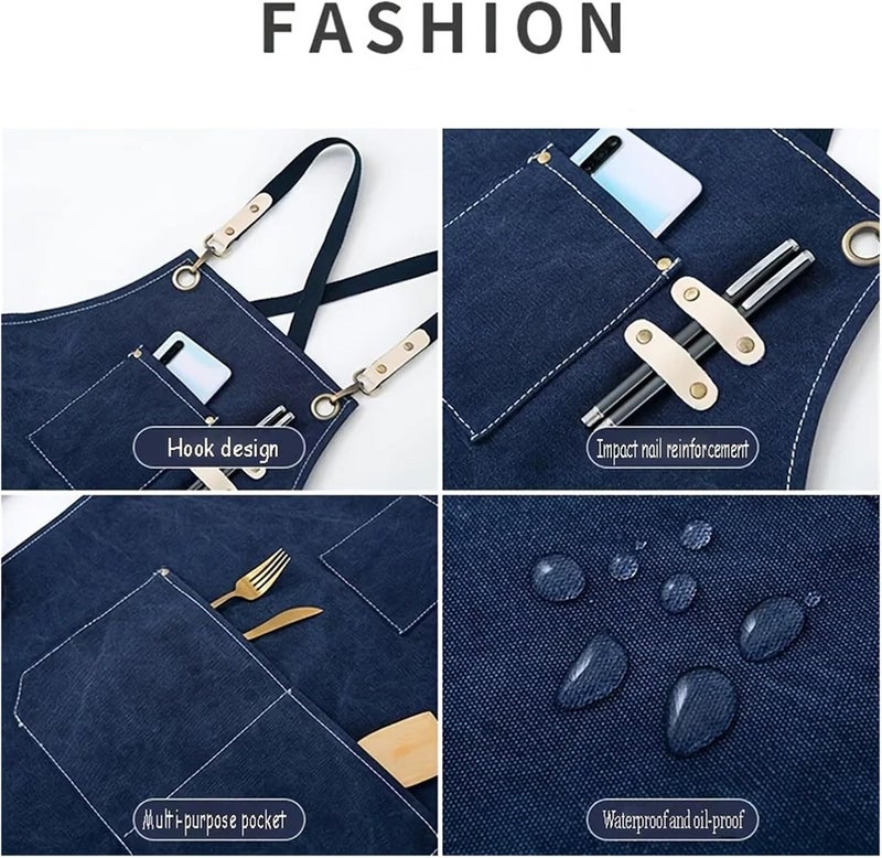 Welding Apron Thickened Waterproof Wear-resistant Canvas Apron With Pockets Crossback Adjustable - Image 5