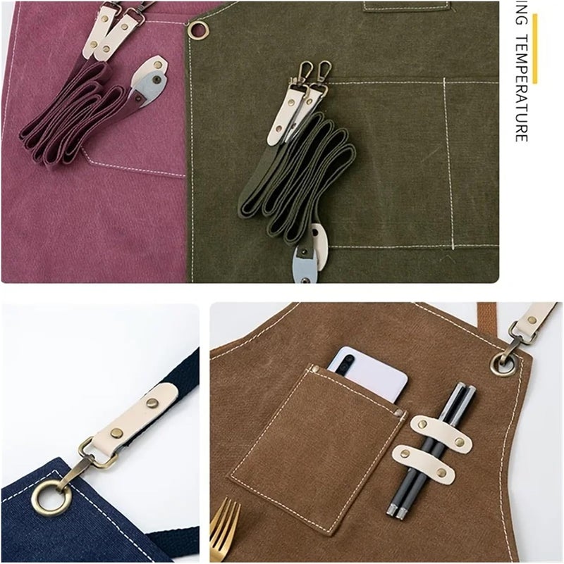 Welding Apron Thickened Waterproof Wear-resistant Canvas Apron With Pockets Crossback Adjustable - Image 4