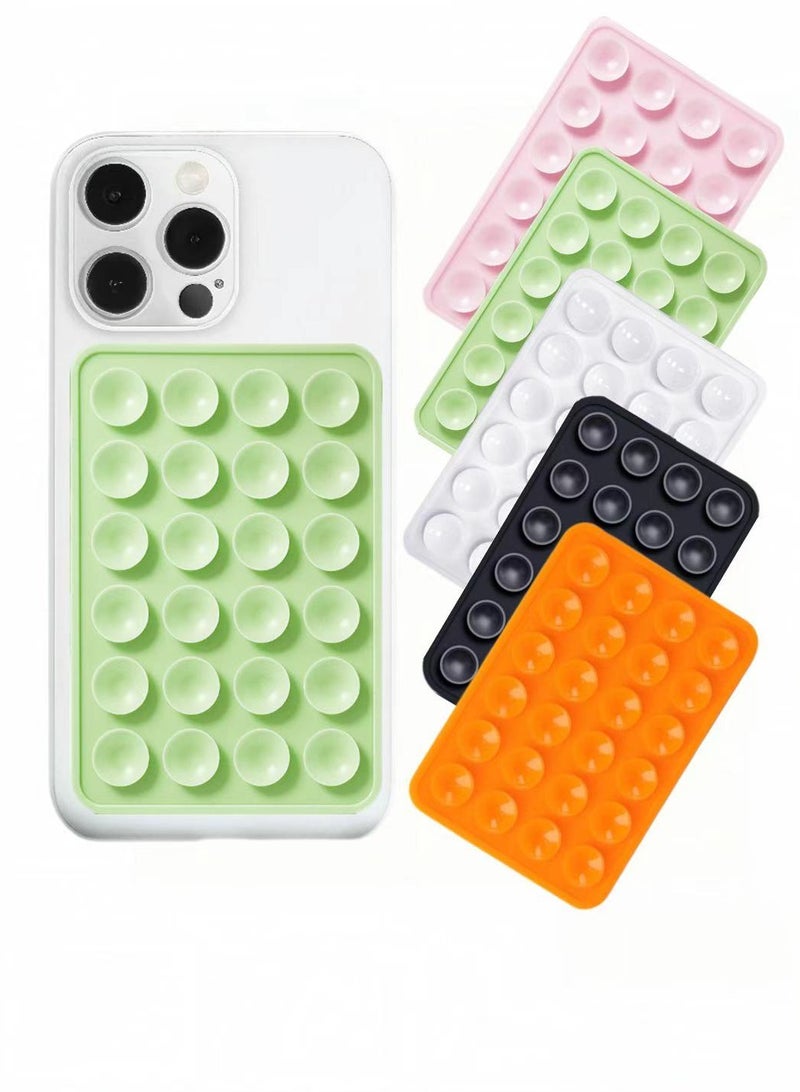 HPMY 5 Pack Silicone Suction Phone Case Mount, Non Slip Sticky Phone Grip for Cellphone, Silicon Adhesive Suction Cup Phone Mount, Strong Grip Holder for Selfies and Videos (Light pink, light green, black, white, orange) - Image 1