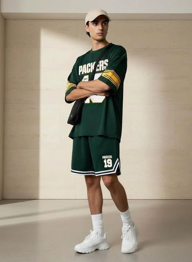 اس بي كاركترز Men Relaxed Fit Round Neck Short Sleeves Green Bay Packers Print T-shirt