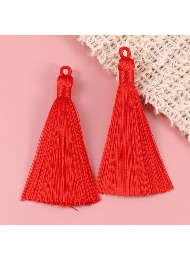 klarako 20pcs Mini Long Tassel Charms Silky Tiny Pendant Tassels DIY Craft Jewelry Making Accessories for Earrings Keychain (Red) 