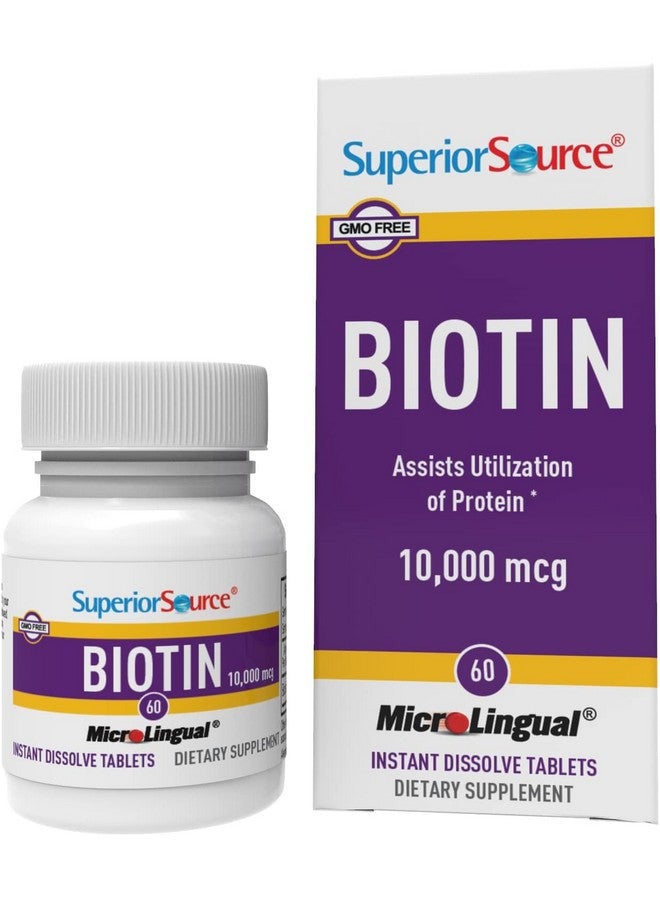 Superior Source Biotin 10,000 mcg - Daily Supplement Supports Hair Health & Growth - Natural Biotin Supplement Aids Healthy Nails & Skin - 60 Sublingual Dissolving Tablets - Image 1