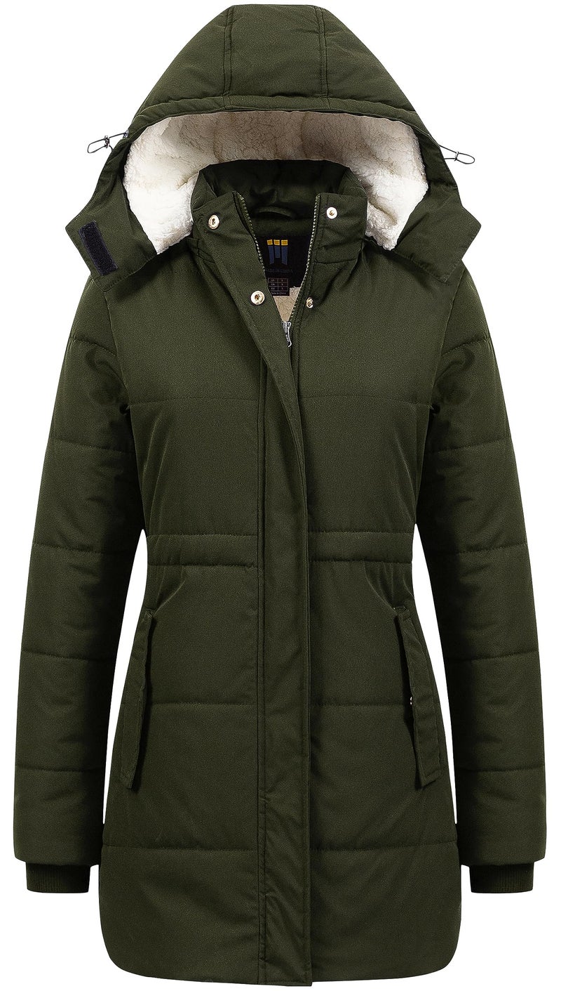 CREATMO US Women's Warm Winter Coat Heavy Puffer Jacket Parka Insulated Outwear With Removable Hood Army Green S - Image 1