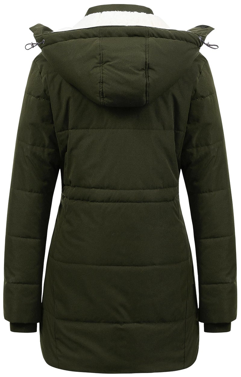 CREATMO US Women's Warm Winter Coat Heavy Puffer Jacket Parka Insulated Outwear With Removable Hood Army Green S - Image 2