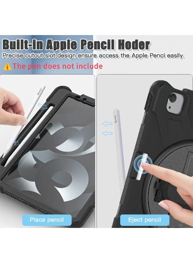 ZOOMEE Case for iPad Air 11-inch M3 (2025) / M2 (2024) iPad Pro 11 2018/2020/2021/Air4 10.9 2020/Air5 10.9 2022 Case, Rugged Heavy Duty Military Grade Shockproof Case,360°Rotation Ring Stand,with Handle Shoulder Strap-S Pen Holder ProtectiveCover,Black - Image 4