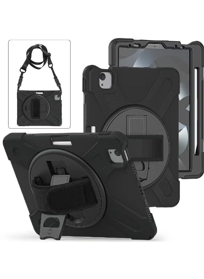 ZOOMEE Case for iPad Air 11-inch M3 (2025) / M2 (2024) iPad Pro 11 2018/2020/2021/Air4 10.9 2020/Air5 10.9 2022 Case, Rugged Heavy Duty Military Grade Shockproof Case,360°Rotation Ring Stand,with Handle Shoulder Strap-S Pen Holder ProtectiveCover,Black - Image 1